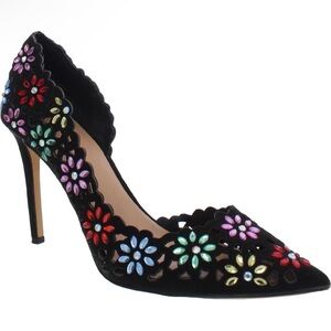 INC Black Floral Cutout High Heel Pump with Multicolor Gems